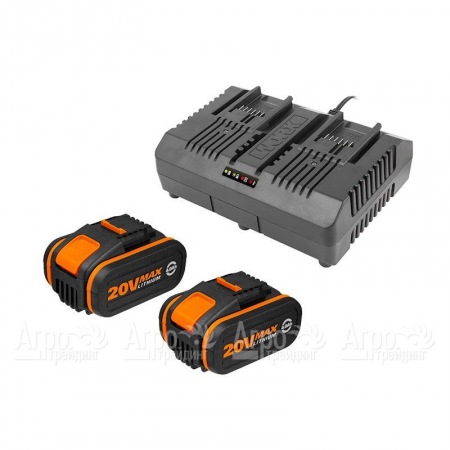 Комплект WA3611 20V: 2 аккумулятора 4Ач и двойное зарядное устройство 2А для аккумуляторной техники Worx  в Волжском
