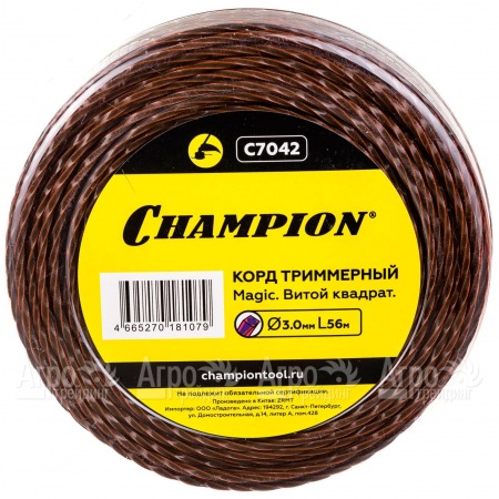 Корд триммерный Champion Magic 3.0мм, 56м (витой квадрат)+нож  в Волжском